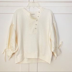 Ulla Johnson Cream Puff-Sleeve Henley Sweatshirt